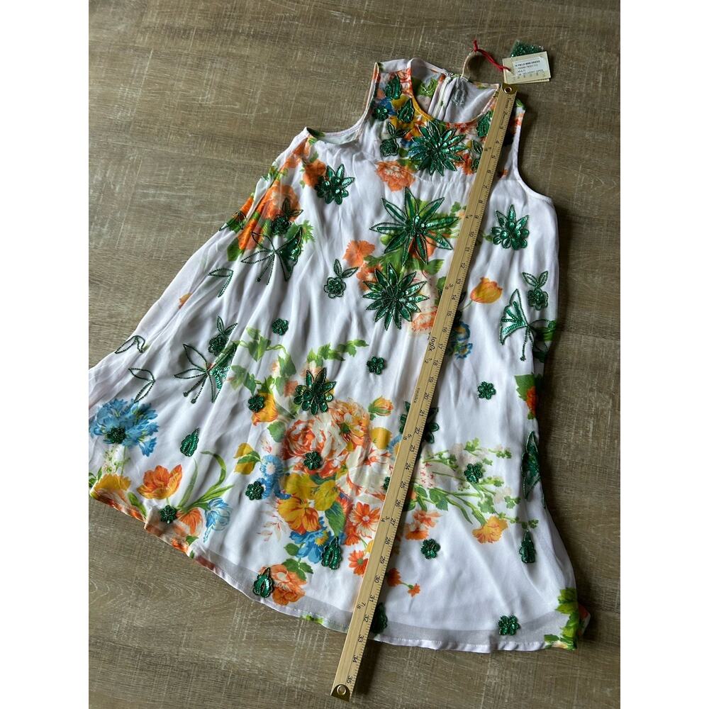 Raga Anthropologie Beaded Sequin Floral Mini Dress S Sleeveless Boho NWT - Picture 11 of 16
